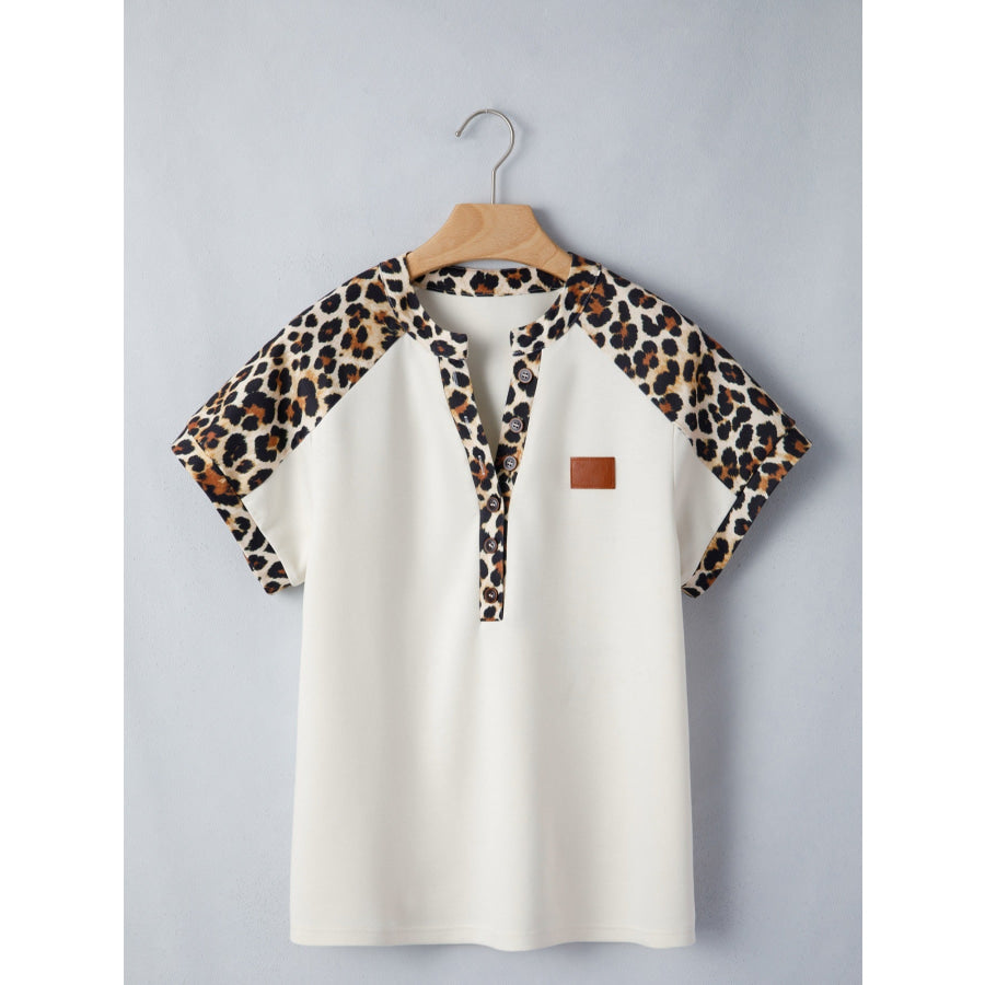 Leopard Print Raglan Sleeve Blouse Apparel and Accessories