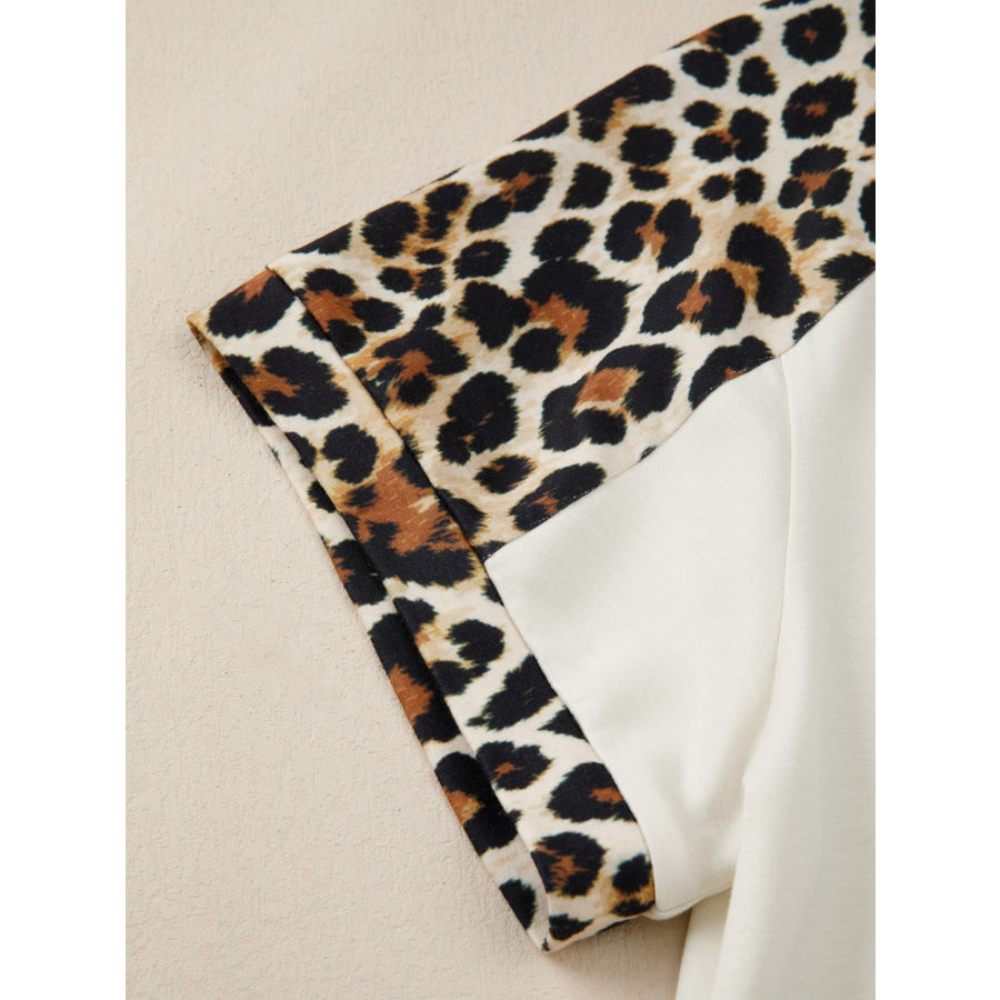 Leopard Print Raglan Sleeve Blouse Apparel and Accessories