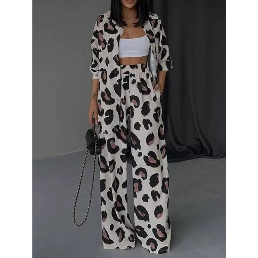 Leopard Print Relaxed Fit Shirt and Pants Two-Piece Set Leopard / S Apparel and Accessories