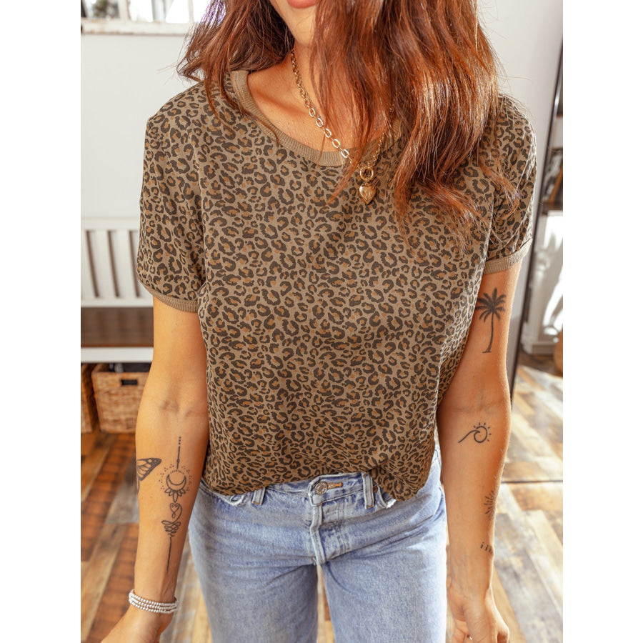 Leopard Print Relaxed Fit T-Shirt Taupe / S Apparel and Accessories