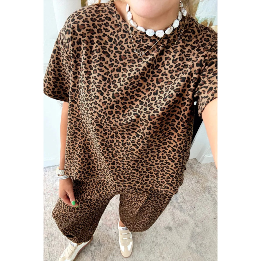 Leopard Print Relaxed Fit Two-Piece Set Apparel and Accessories