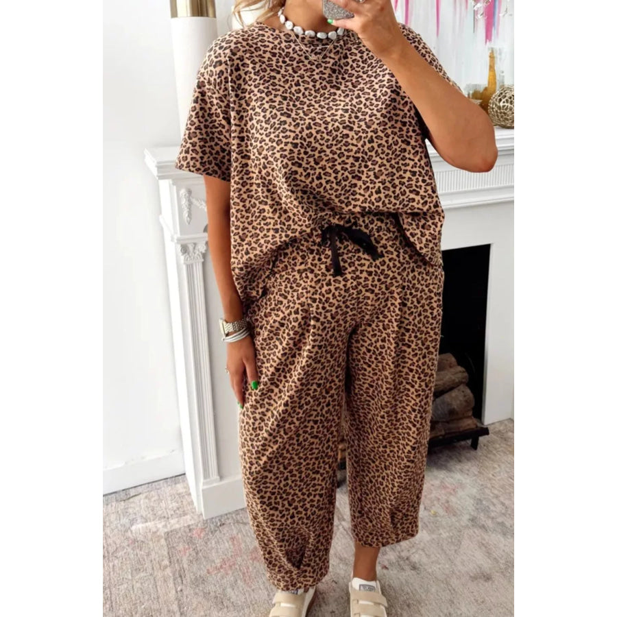 Leopard Print Relaxed Fit Two-Piece Set Apparel and Accessories