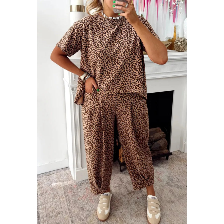 Leopard Print Relaxed Fit Two-Piece Set Leopard / S Apparel and Accessories
