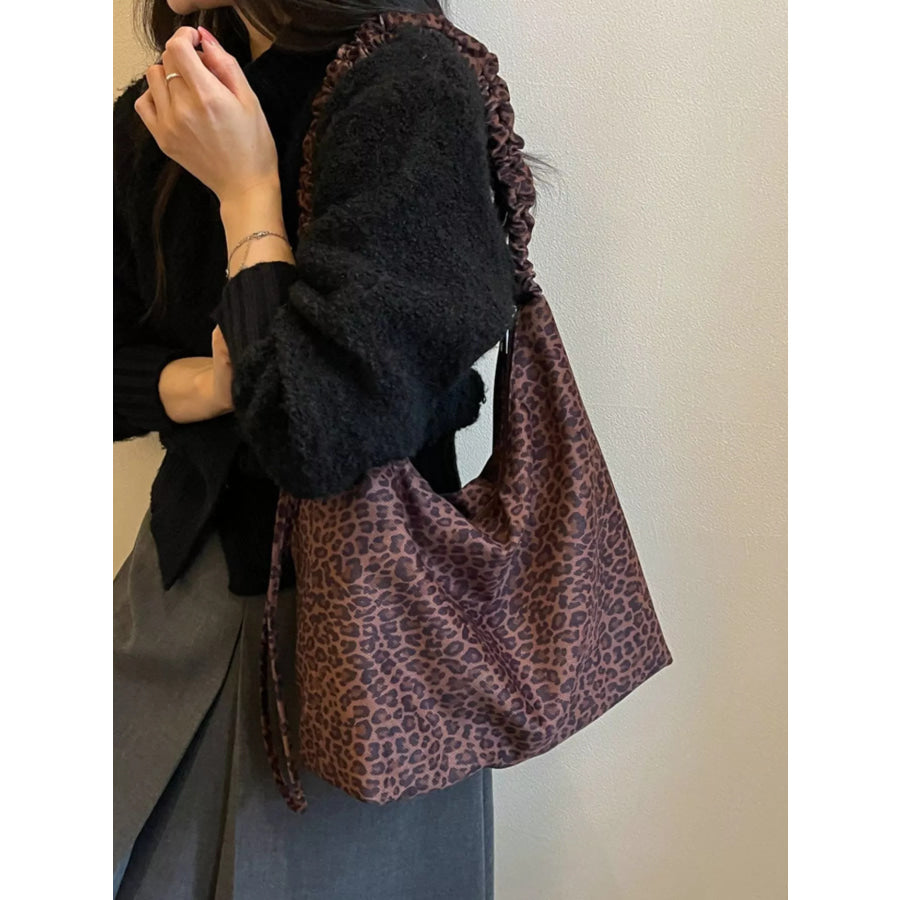 Leopard Print Ruched Shoulder Bag Brown / One Size Apparel and Accessories
