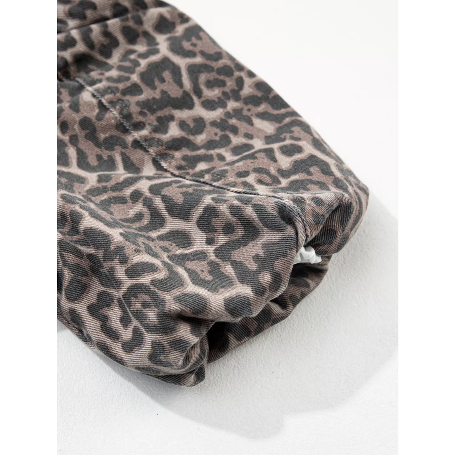 Leopard Print Ruffle Hem Denim Top Apparel and Accessories