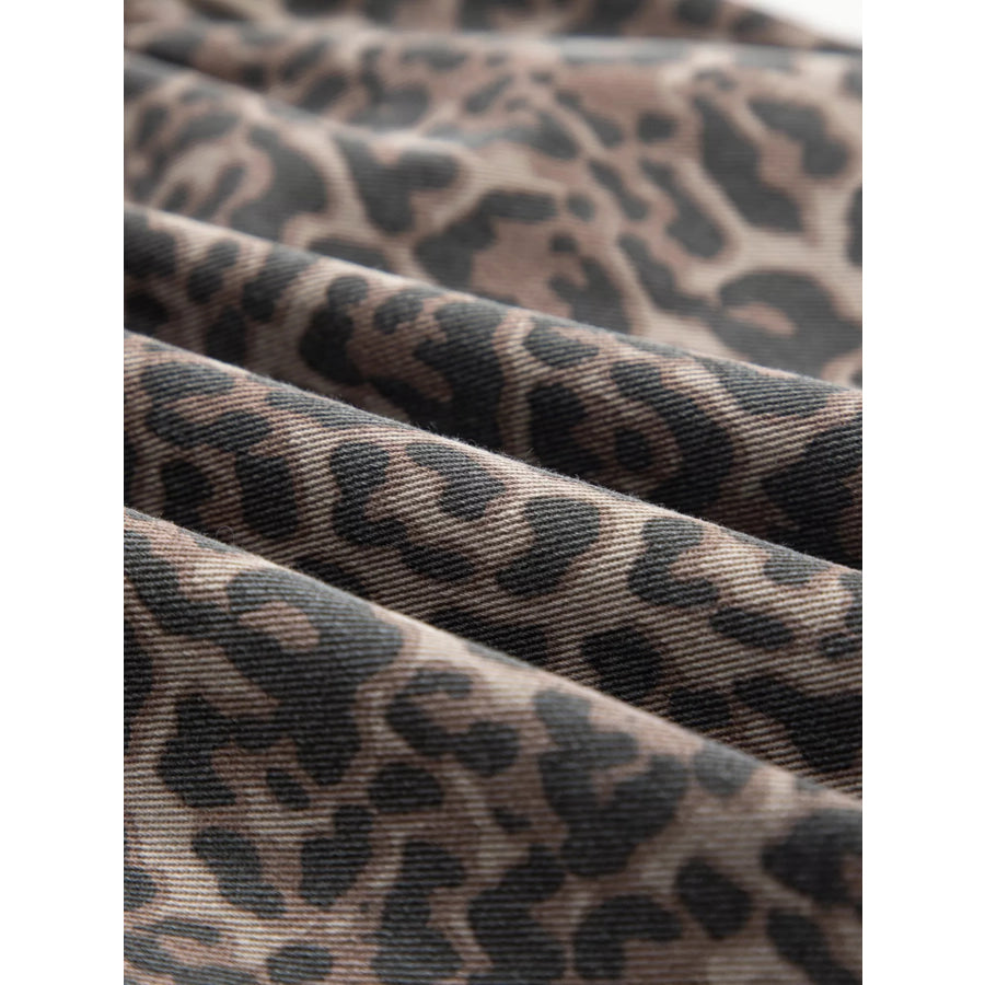 Leopard Print Ruffle Hem Denim Top Apparel and Accessories