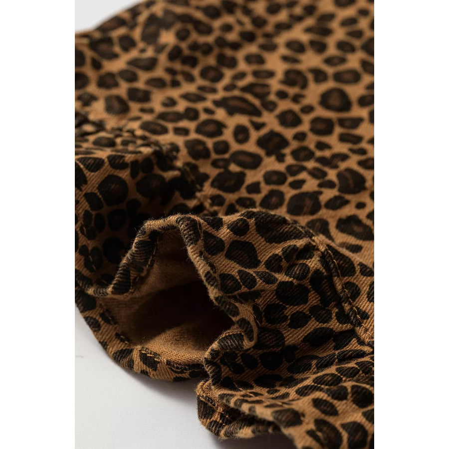 Leopard Print Ruffled Hem Shift Jeans Apparel and Accessories