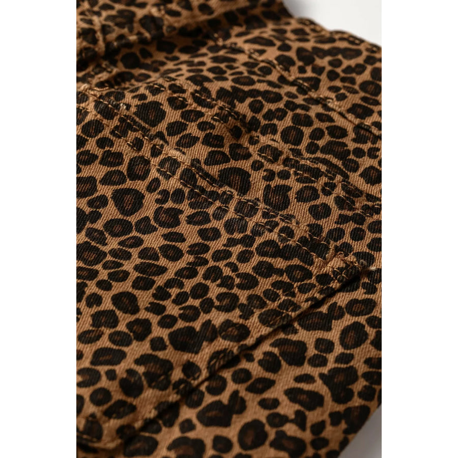 Leopard Print Ruffled Hem Shift Jeans Apparel and Accessories