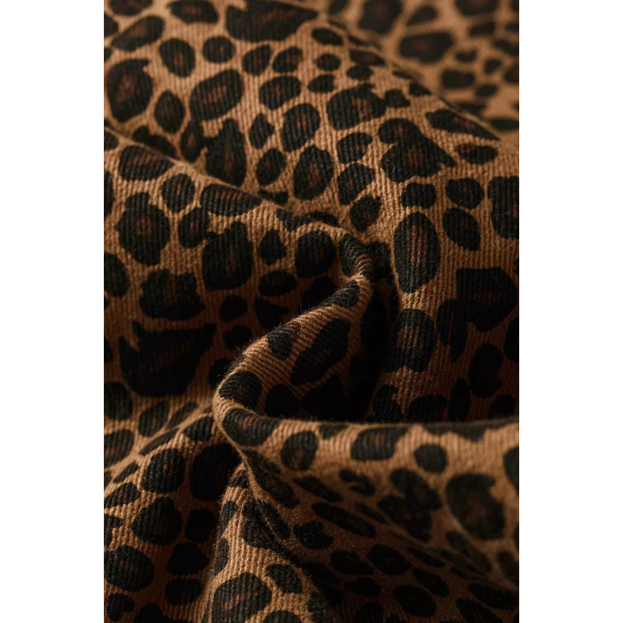 Leopard Print Ruffled Hem Shift Jeans Apparel and Accessories