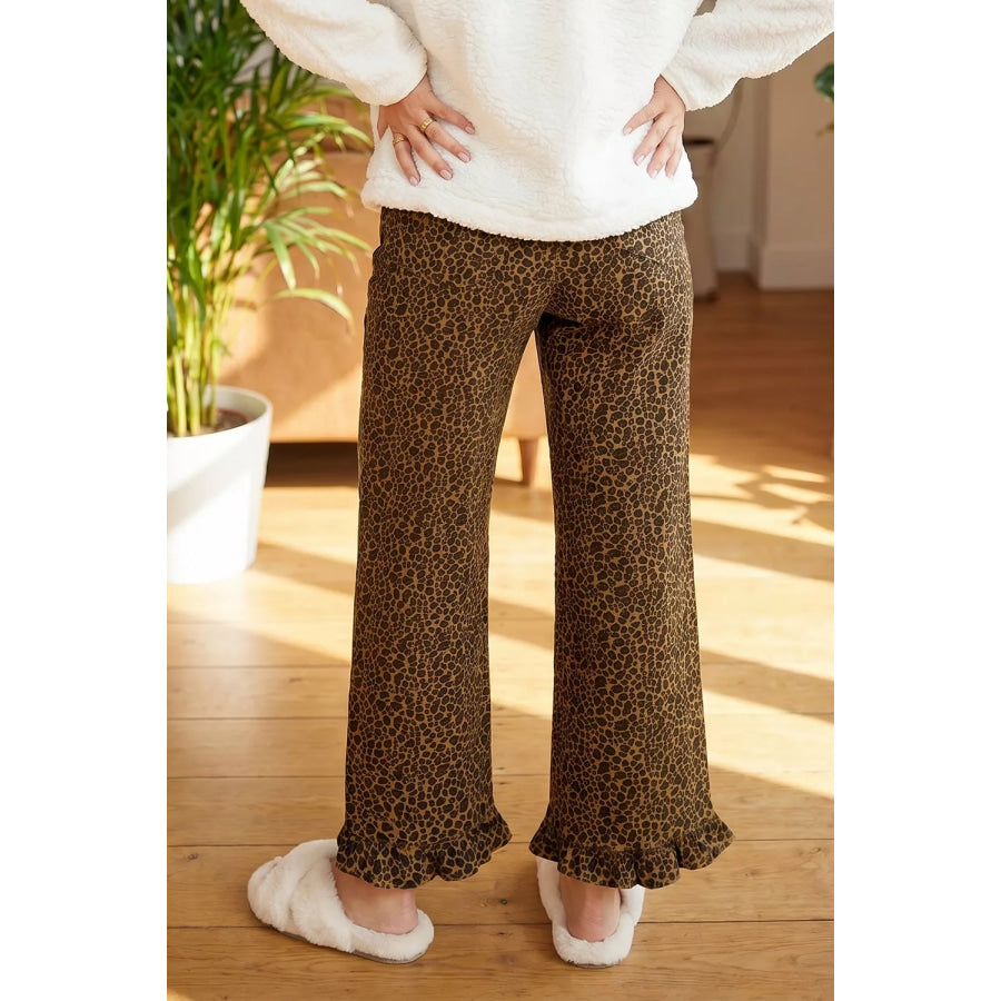 Leopard Print Ruffled Hem Shift Jeans Apparel and Accessories