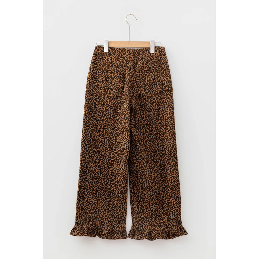 Leopard Print Ruffled Hem Shift Jeans Apparel and Accessories