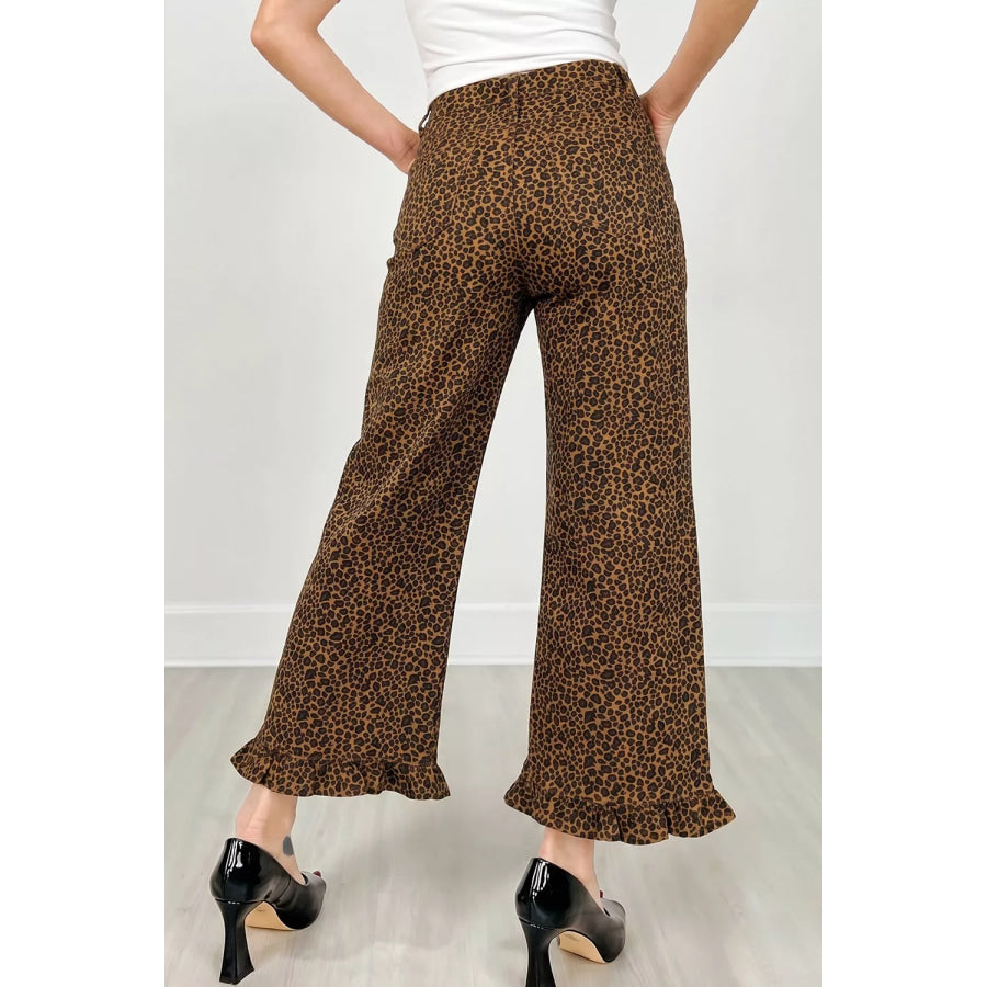 Leopard Print Ruffled Hem Shift Jeans Apparel and Accessories