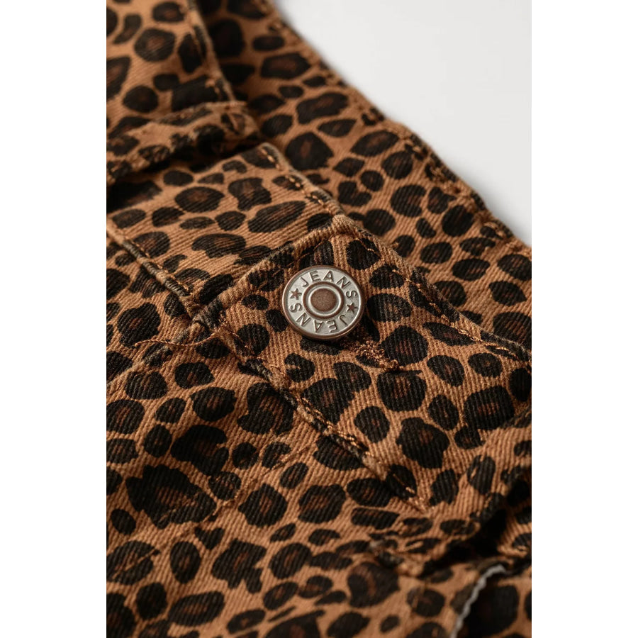 Leopard Print Ruffled Hem Shift Jeans Apparel and Accessories