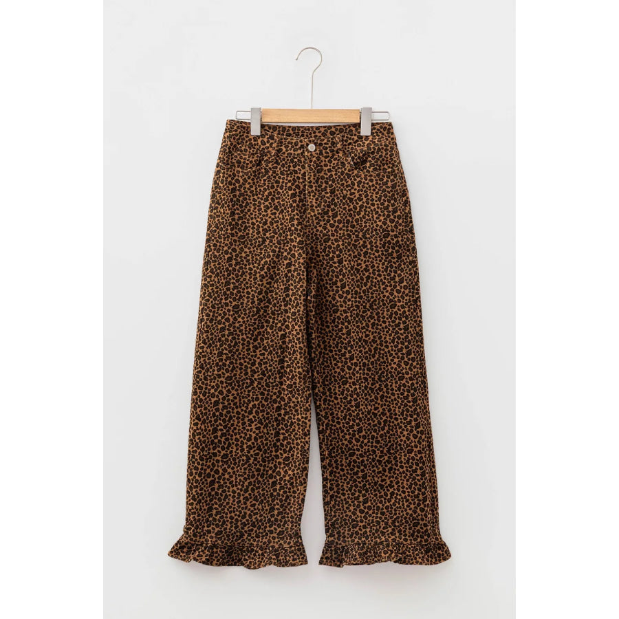 Leopard Print Ruffled Hem Shift Jeans Apparel and Accessories