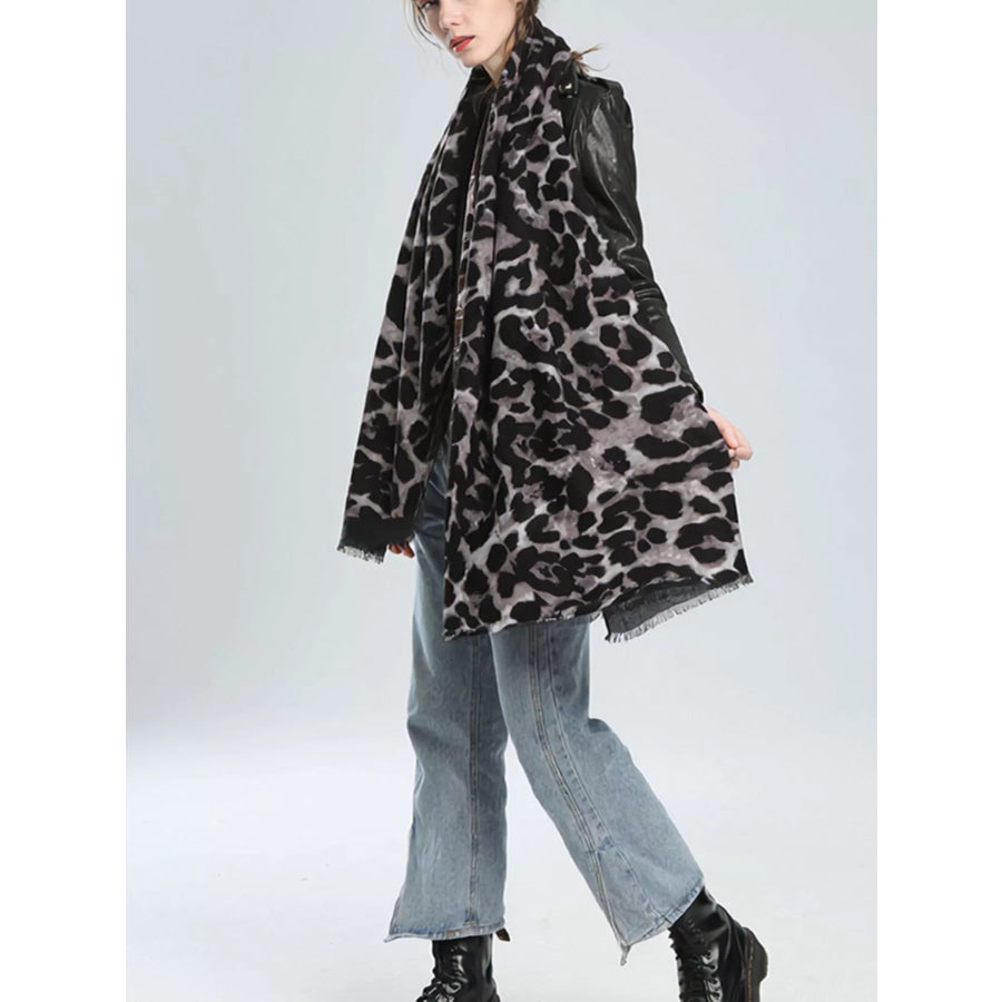 Leopard Print Scarf Black / One Size Apparel and Accessories