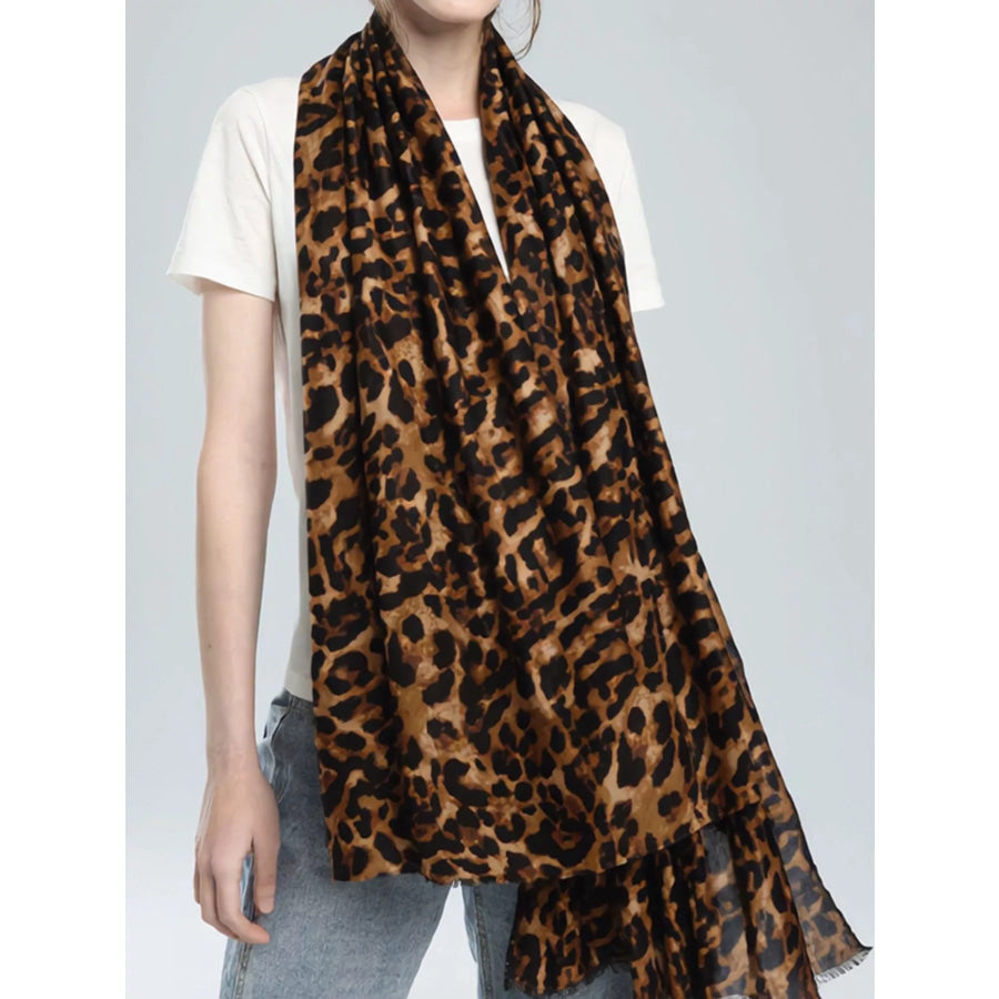 Leopard Print Scarf Brown / One Size Apparel and Accessories