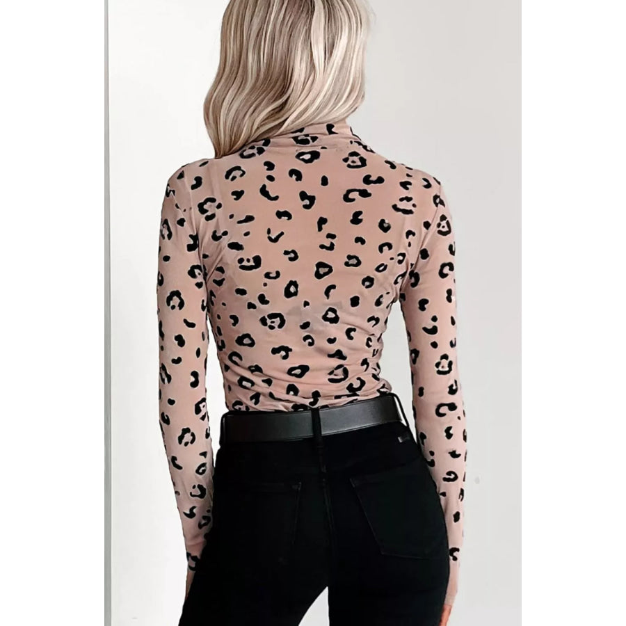 Leopard Print Sheer Mesh Bodysuit Apparel and Accessories