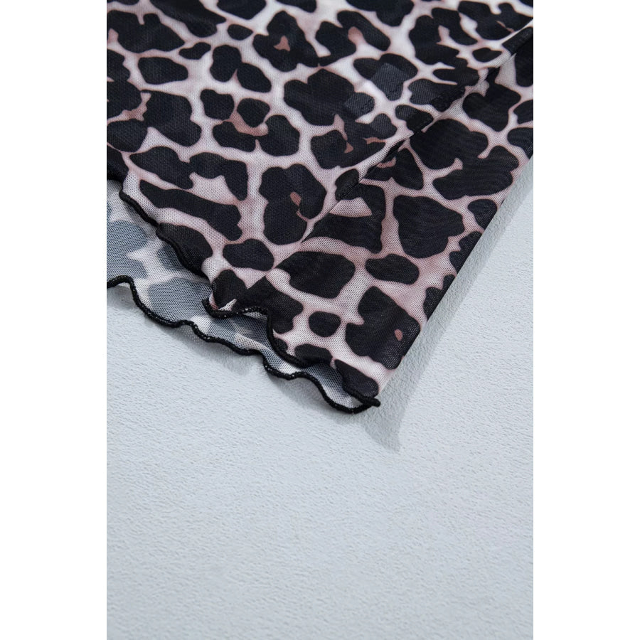 Leopard Print Sheer Mesh Short Sleeve Top Apparel and Accessories
