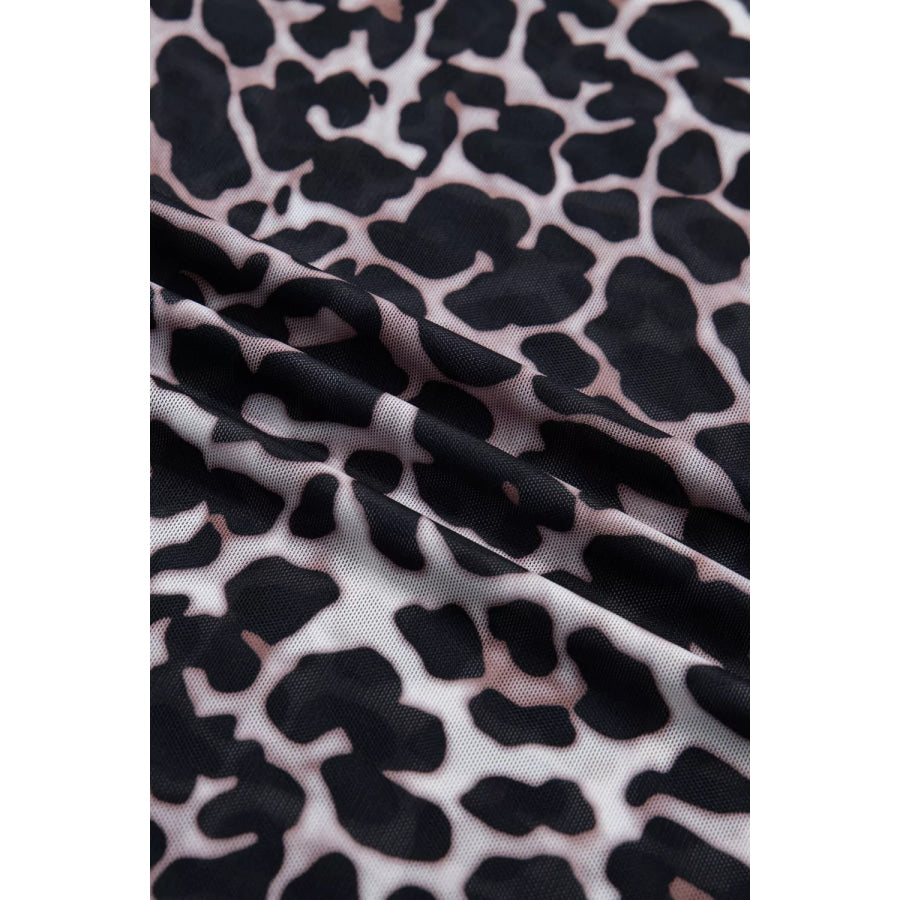 Leopard Print Sheer Mesh Short Sleeve Top Apparel and Accessories