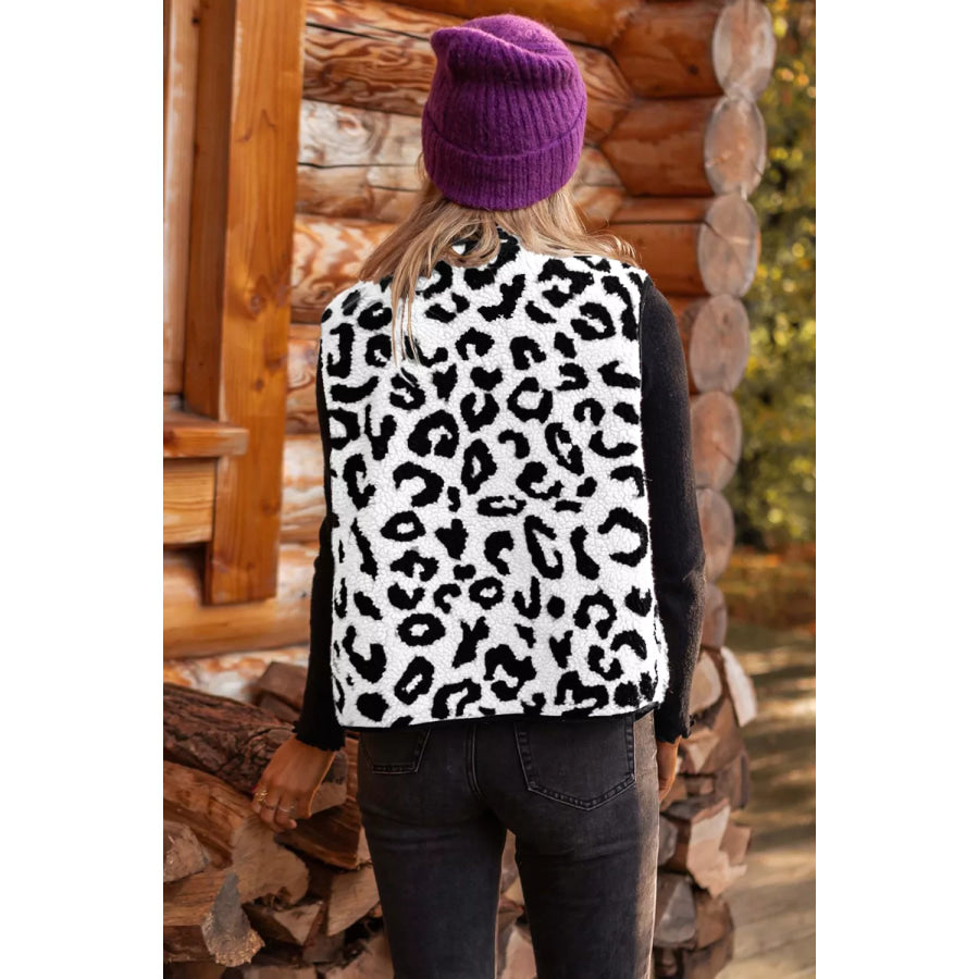 Leopard Print Sherpa Fleece Vest Coat Apparel and Accessories