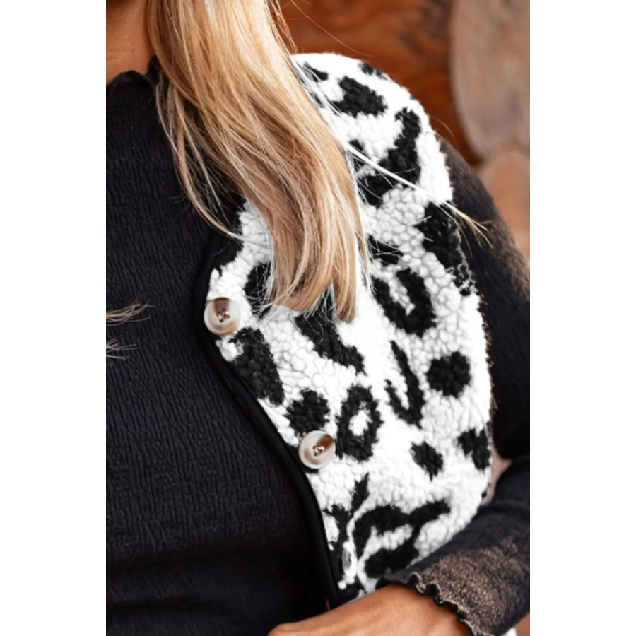 Leopard Print Sherpa Fleece Vest Coat Apparel and Accessories
