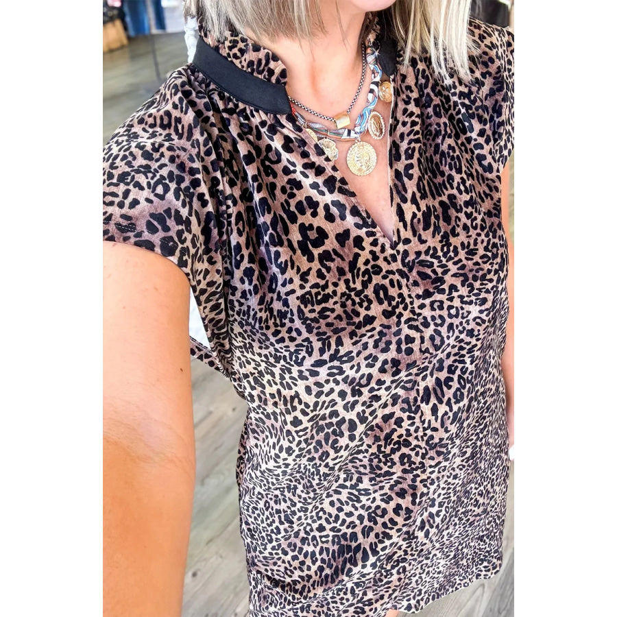Leopard Print Short Sleeve Mini Shift Silhouette Dress Apparel and Accessories