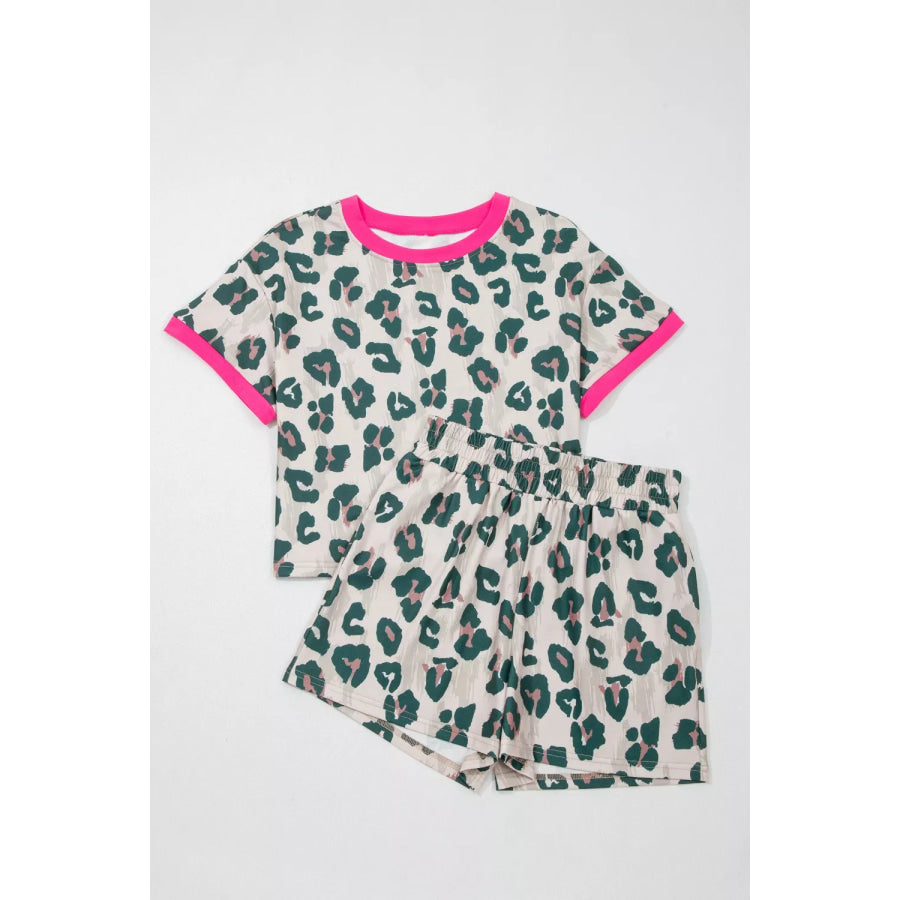 Leopard Print Short Sleeve Top and Shorts Set Apparel and Accessories
