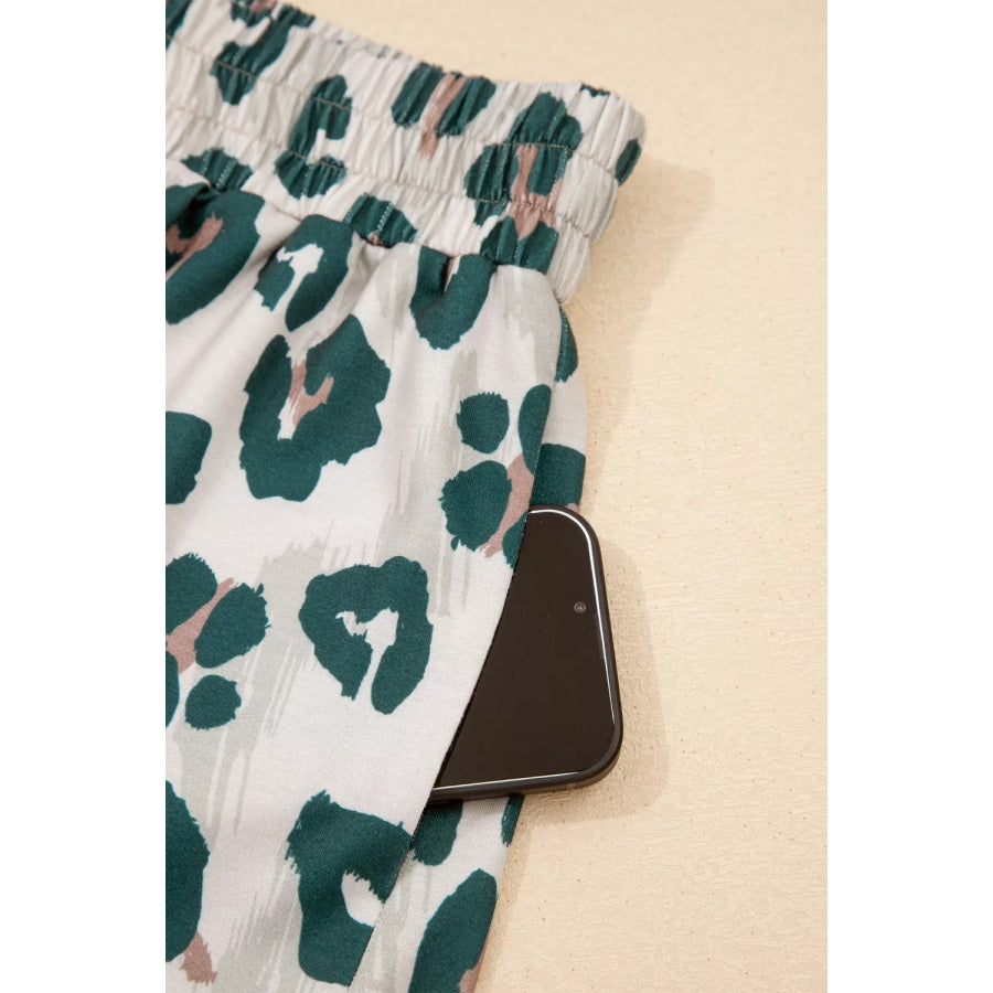 Leopard Print Short Sleeve Top and Shorts Set Apparel and Accessories