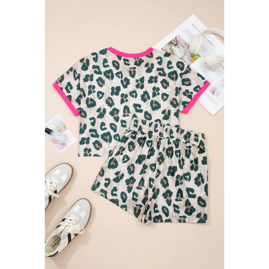 Leopard Print Short Sleeve Top and Shorts Set Apparel and Accessories