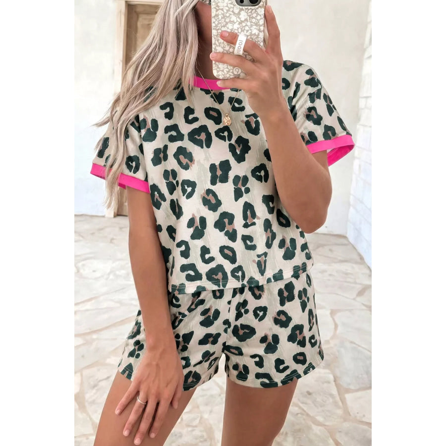 Leopard Print Short Sleeve Top and Shorts Set Leopard / S Apparel and Accessories