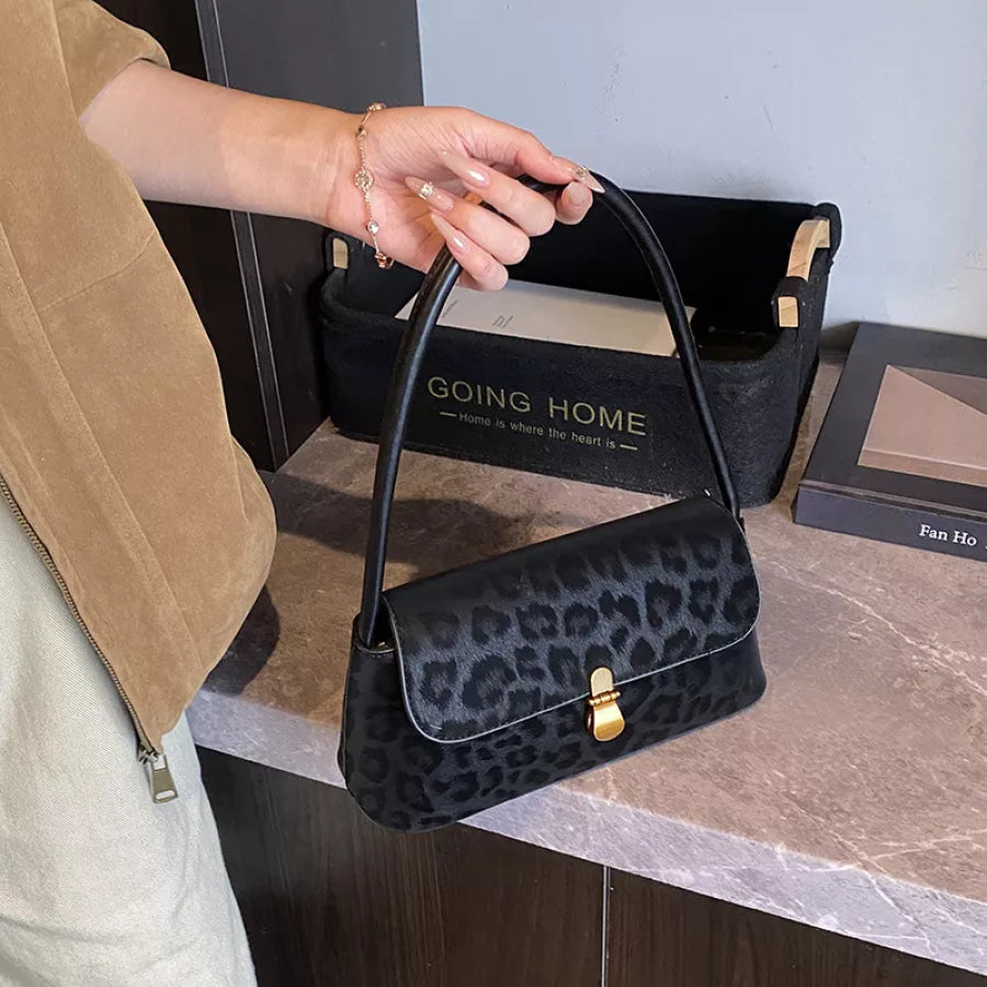 Leopard Print Shoulder Bag Black / One Size Apparel and Accessories