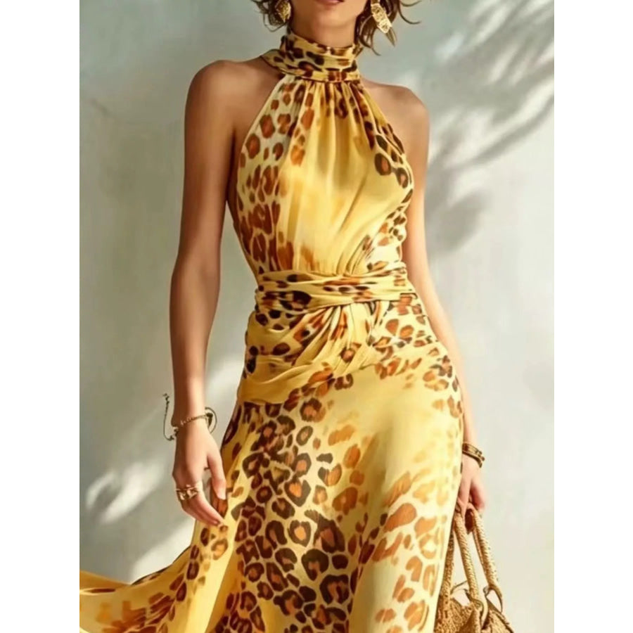 Leopard Print Sleeveless Maxi Dress Apparel and Accessories