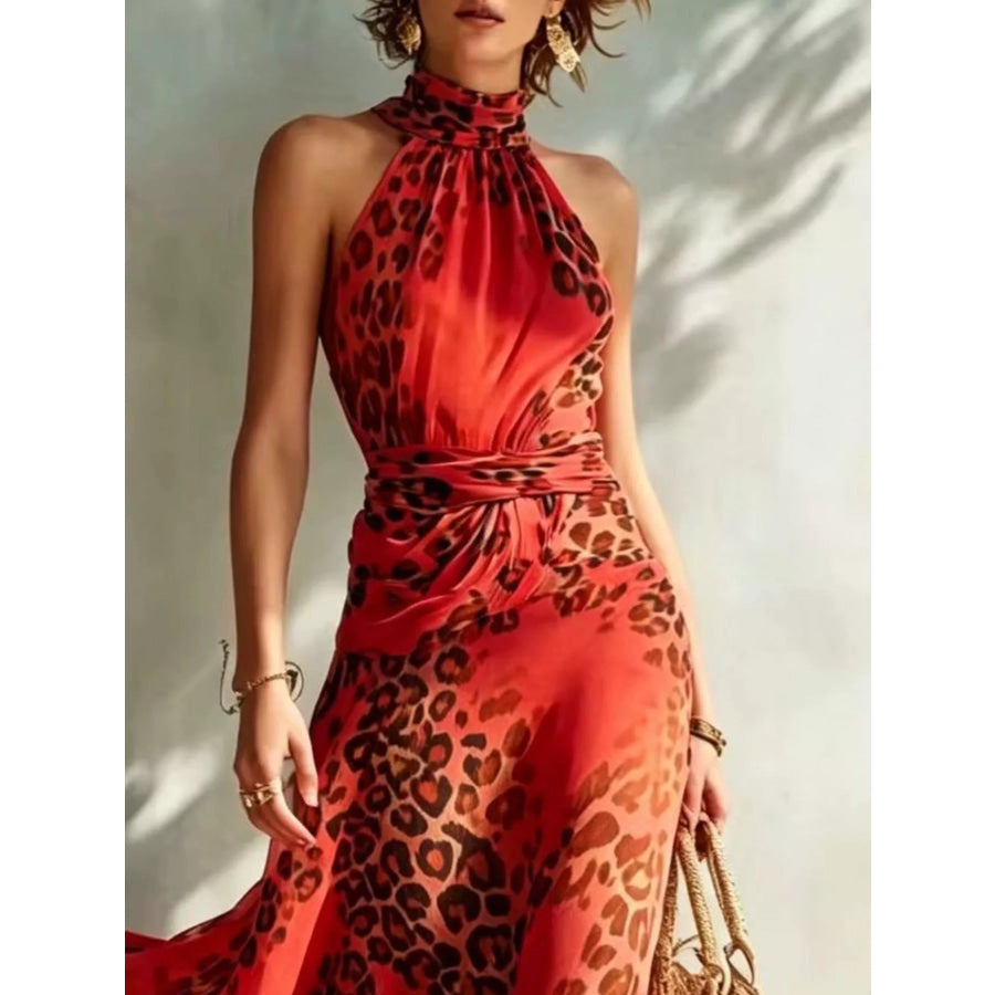 Leopard Print Sleeveless Maxi Dress Apparel and Accessories