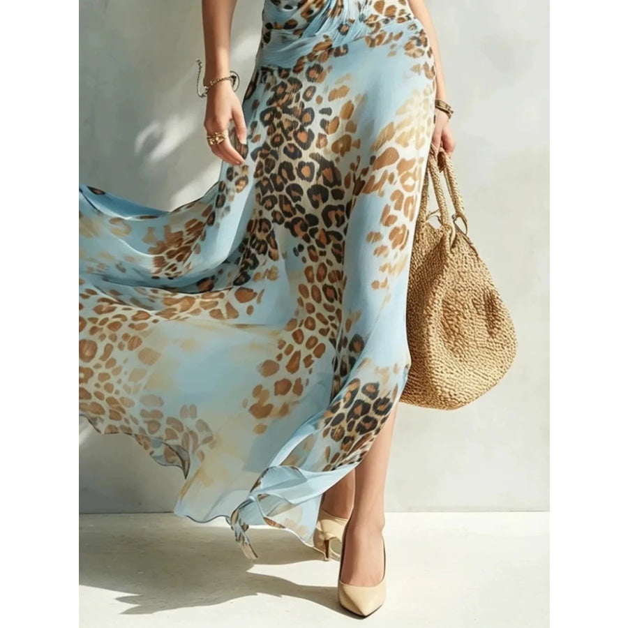 Leopard Print Sleeveless Maxi Dress Apparel and Accessories