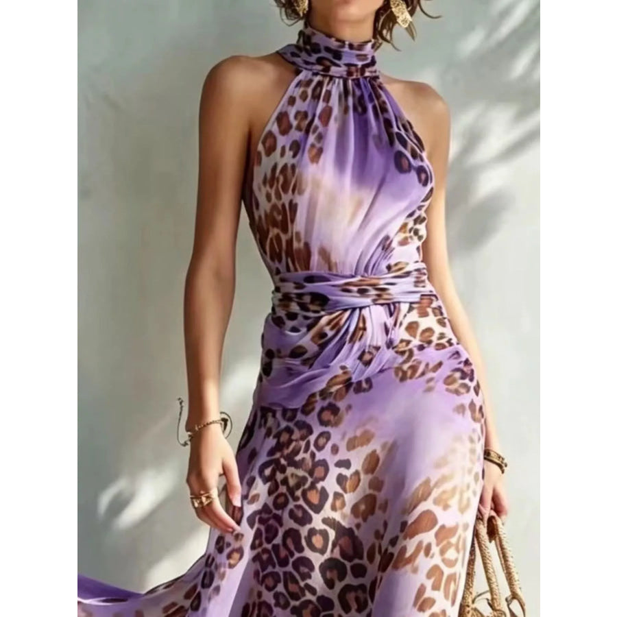 Leopard Print Sleeveless Maxi Dress Apparel and Accessories