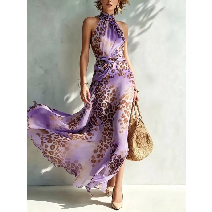 Leopard Print Sleeveless Maxi Dress Purple / S Apparel and Accessories