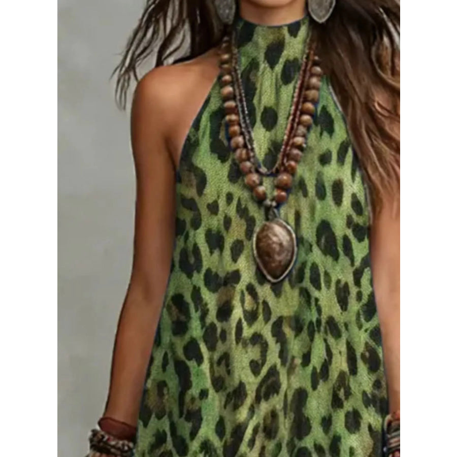 Leopard Print Sleeveless Maxi Dress with Side Slit Apparel and Accessories