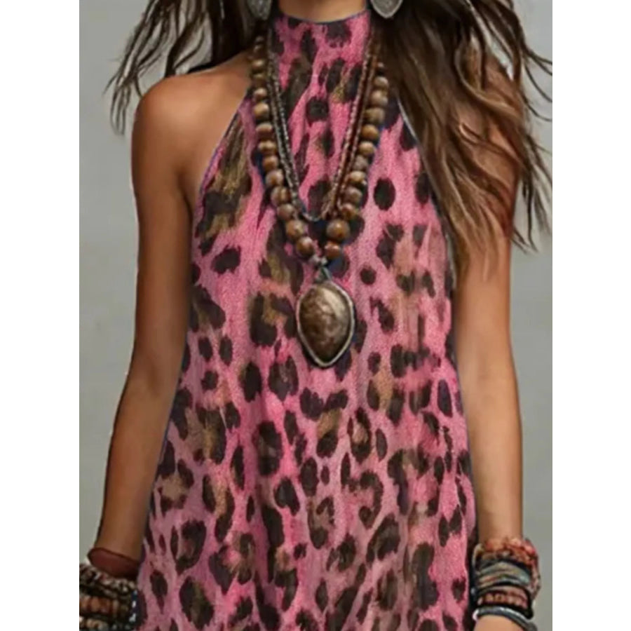 Leopard Print Sleeveless Maxi Dress with Side Slit Apparel and Accessories