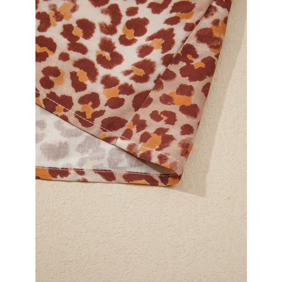 Leopard Print Smocked Notched Blouse Apparel and Accessories