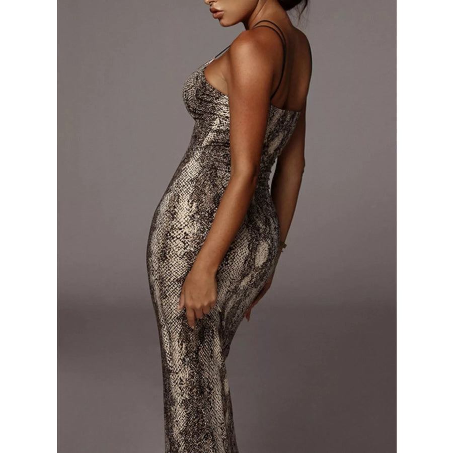 Leopard Print Spaghetti Strap Midi Dress Apparel and Accessories