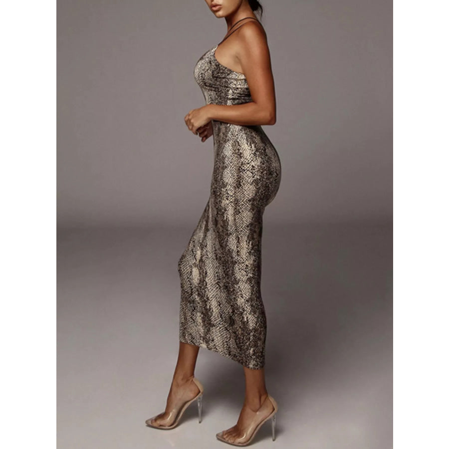 Leopard Print Spaghetti Strap Midi Dress Apparel and Accessories