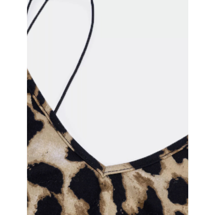 Leopard Print Spaghetti Strap Midi Dress Apparel and Accessories