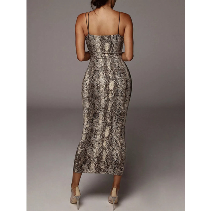 Leopard Print Spaghetti Strap Midi Dress Apparel and Accessories