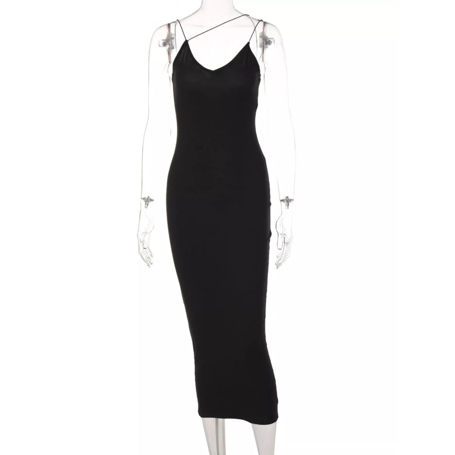 Leopard Print Spaghetti Strap Midi Dress Black / S Apparel and Accessories