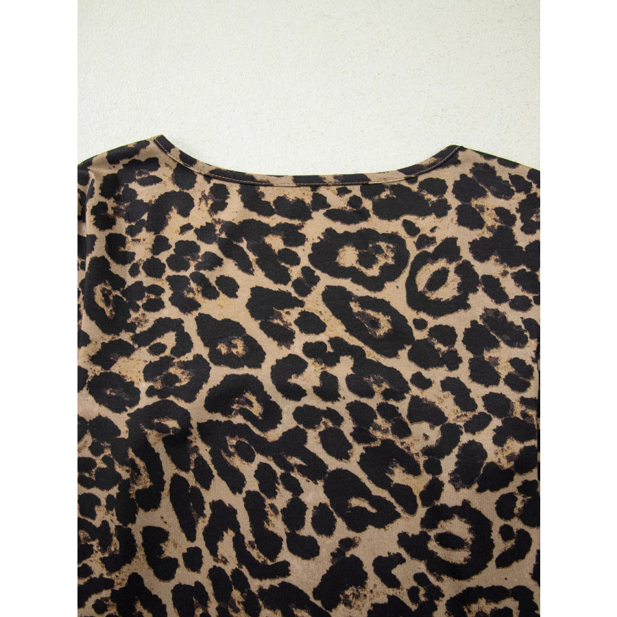 Leopard Print Square Neck Long Sleeve Top Apparel and Accessories