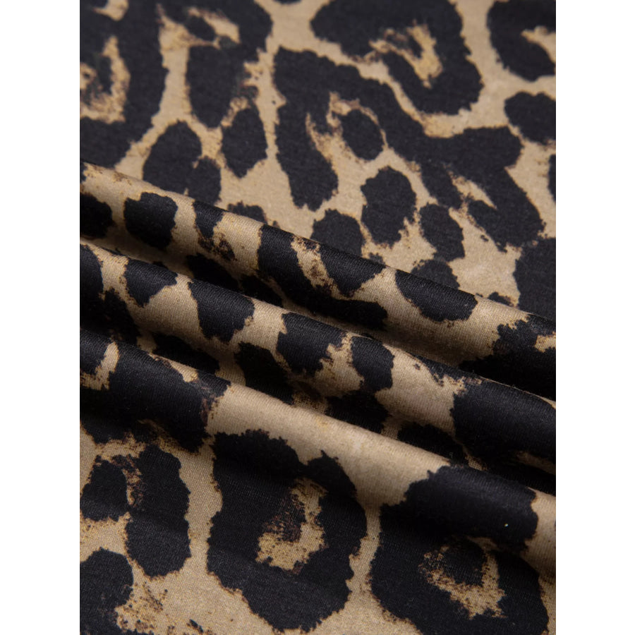 Leopard Print Square Neck Long Sleeve Top Apparel and Accessories