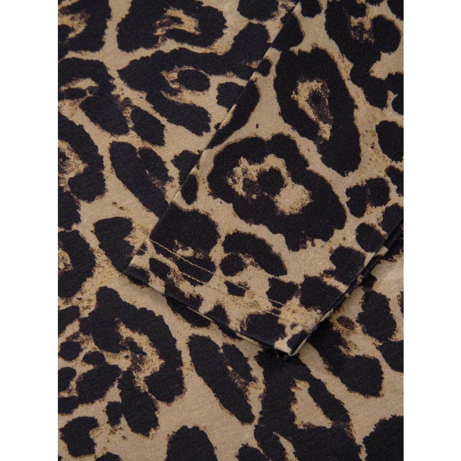 Leopard Print Square Neck Long Sleeve Top Apparel and Accessories
