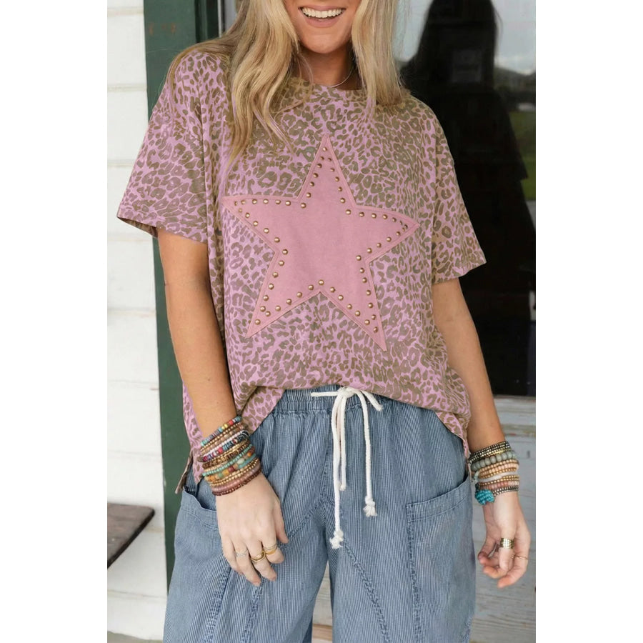 Leopard Print Star Studded T-Shirt Apparel and Accessories