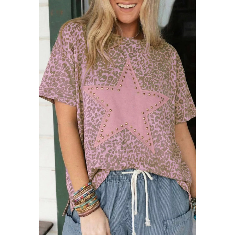 Leopard Print Star Studded T-Shirt Apparel and Accessories