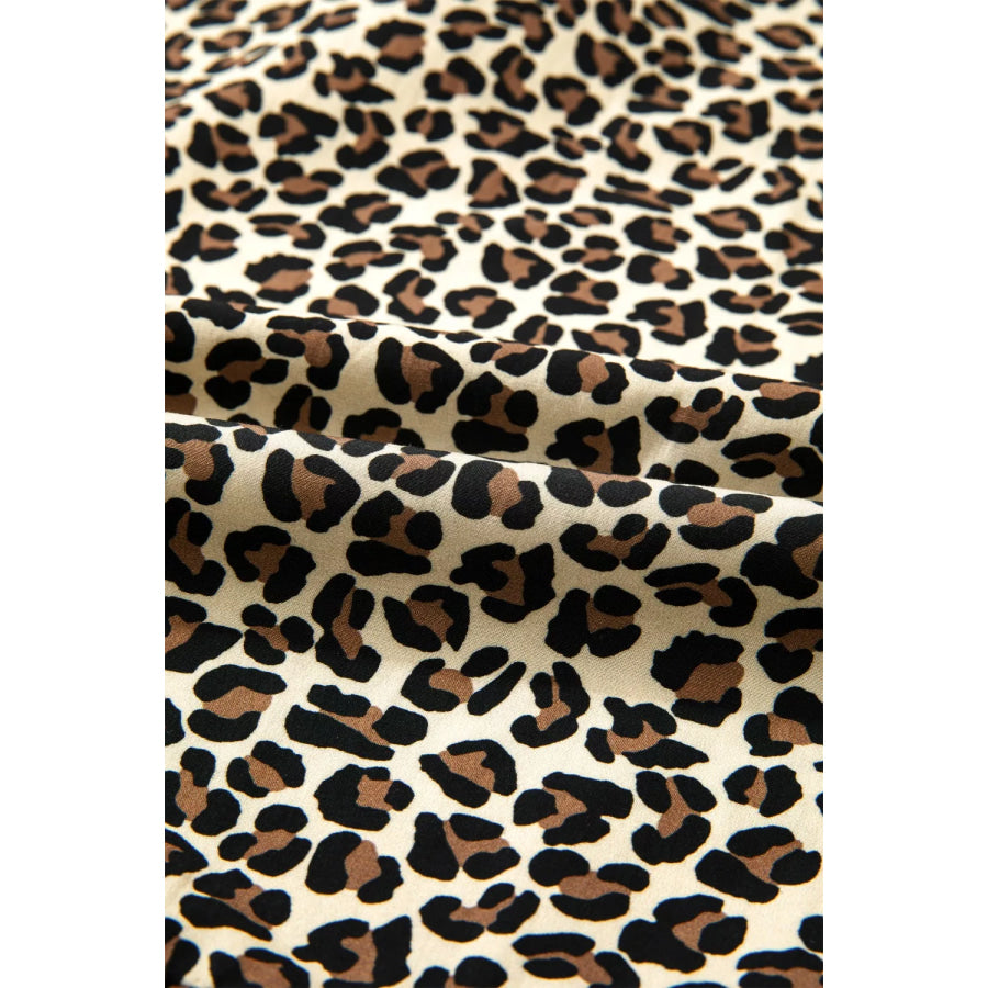 Leopard Print Striped Color Block Trim V Neck Bracelet Sleeve Mini Dress Apparel and Accessories